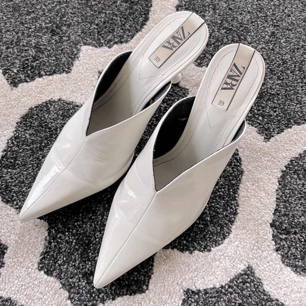 Zara White Pointy Heels - Size 39 - Picture 1 of 5